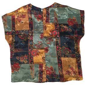 VTG Cindy Collins Blouse M Multicolor Baroque Floral Patchwork Top Made USA